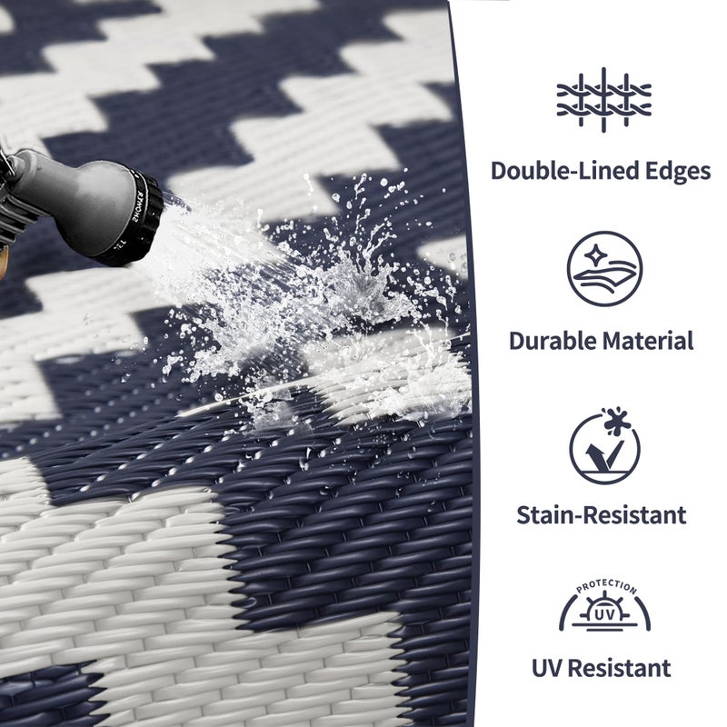 GENIMO Outdoor Rug for Patio Clearance,6'x9' Waterproof Mat,Reversible Plastic Camping Rugs,Rv,Deck,Porch,Camper,Balcony,Backyard (Navy Blue & White) - Image 5