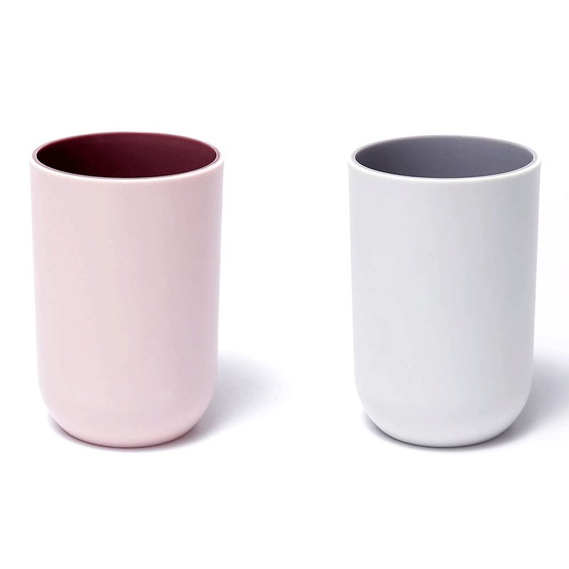 RabyLeo Unbreakable Reusable Drinking Cups Set of 2 Colors Plastic Toothbrush Cup Tumblers 300 ml105 oz Dishwasher Safe Light Pink  Light Gray