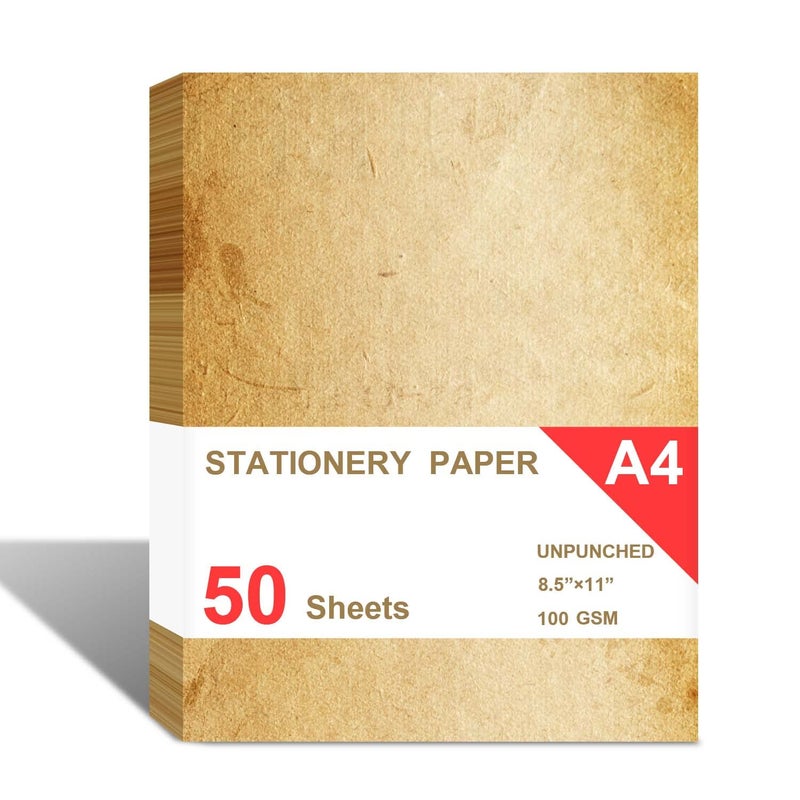 Tiankool Loose Leaf Paper, Stationery Writing Paper, Vintage Antique Letterhead Paper 8.5" x 11",50 Sheets, A4 Unpunched Refills Paper for Ring Binder/Discbound, Decorative Printer Paper - Image 2