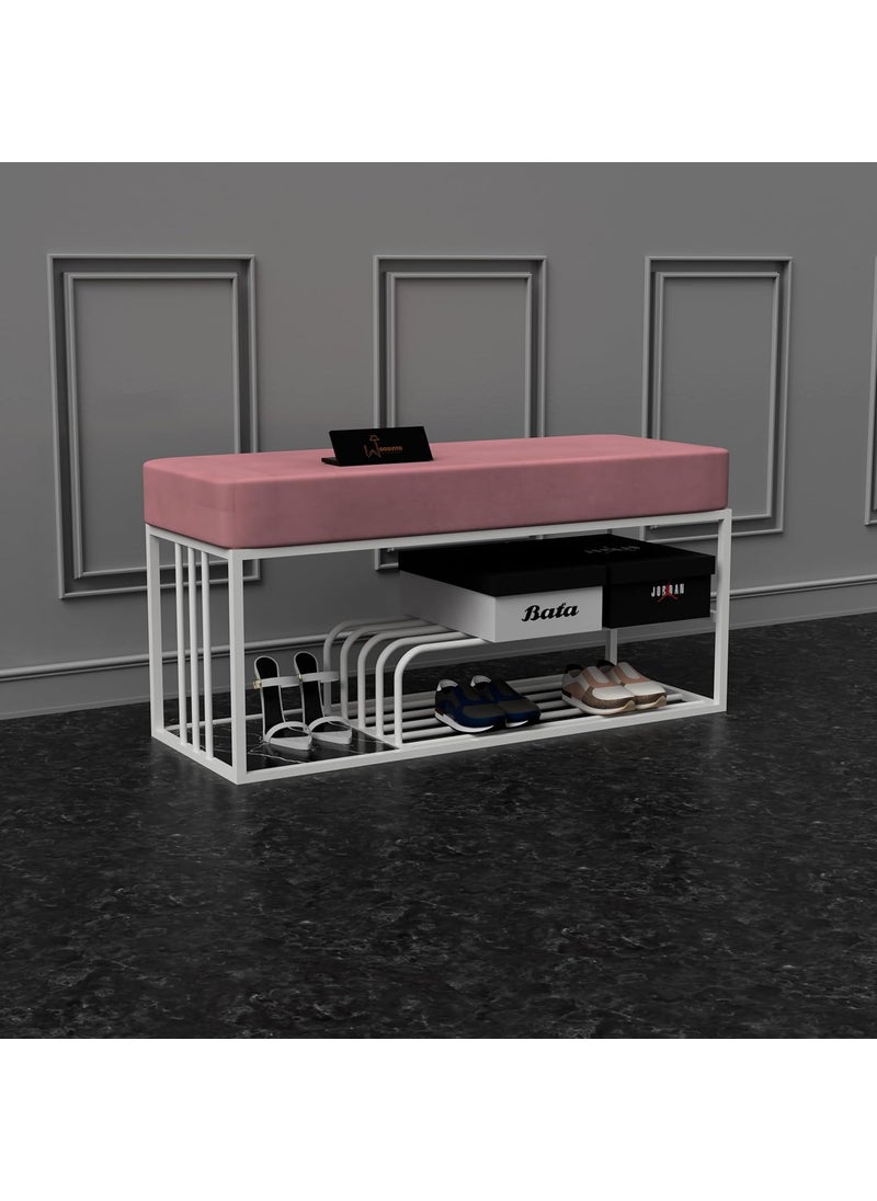 WooDinzo WooDinzo Shoe Rack Bench with Cusion Storage Ottoman Entryway Mudroom Livingroom Hallway Area and Bedroom 30 Inch White Pink 