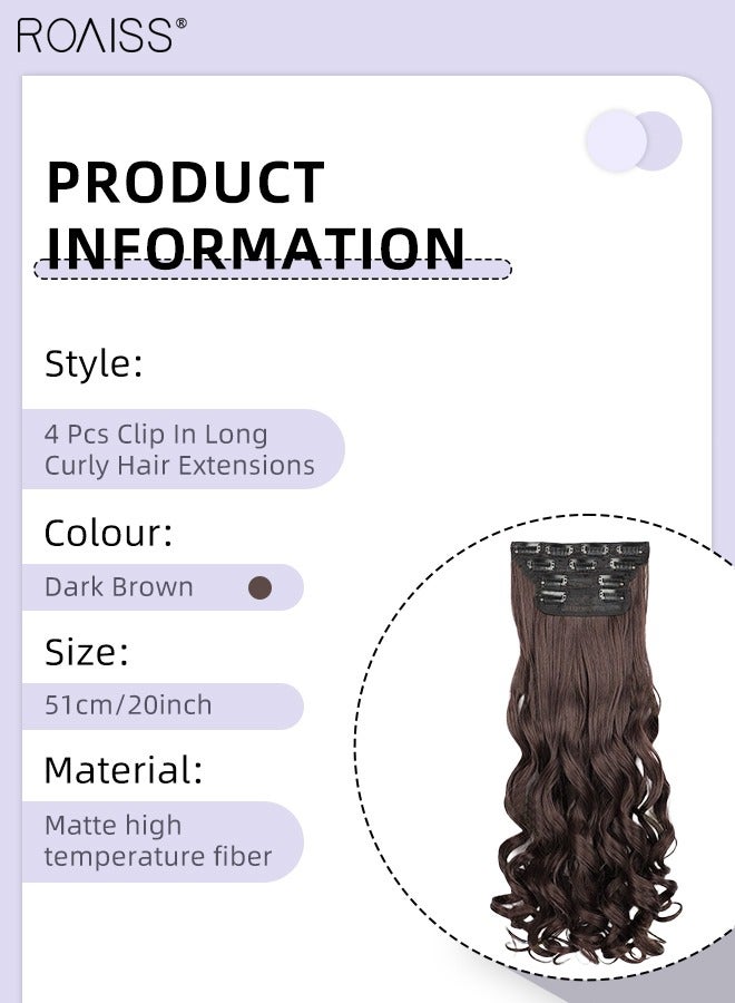 roaiss 4 Pcs Clip in Curly Hair Extensions, Invisible Adjustable Long Synthetic Heat Resistant Hairpieces for Women Girls, Dark Brown, 51cm (20 inches) - Image 3