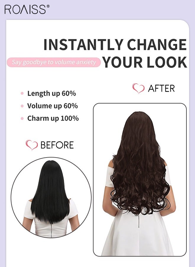 roaiss 4 Pcs Clip in Curly Hair Extensions, Invisible Adjustable Long Synthetic Heat Resistant Hairpieces for Women Girls, Dark Brown, 51cm (20 inches) - Image 4