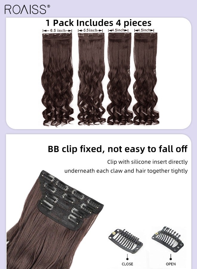 roaiss 4 Pcs Clip in Curly Hair Extensions, Invisible Adjustable Long Synthetic Heat Resistant Hairpieces for Women Girls, Dark Brown, 51cm (20 inches) - Image 5