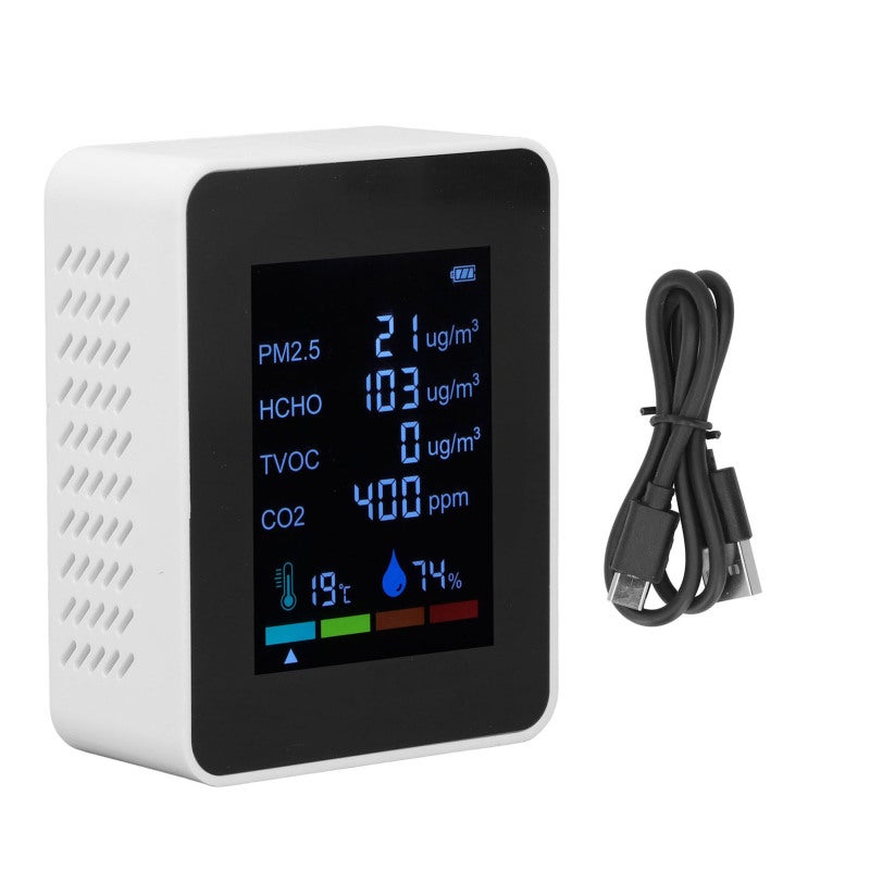 6 In 1 Multifunctional Detector 9x7x3.4cm CO2 Meter with Intelligent Color Screen Display - Air Quality Monitor for Home Office Gym - Image 2