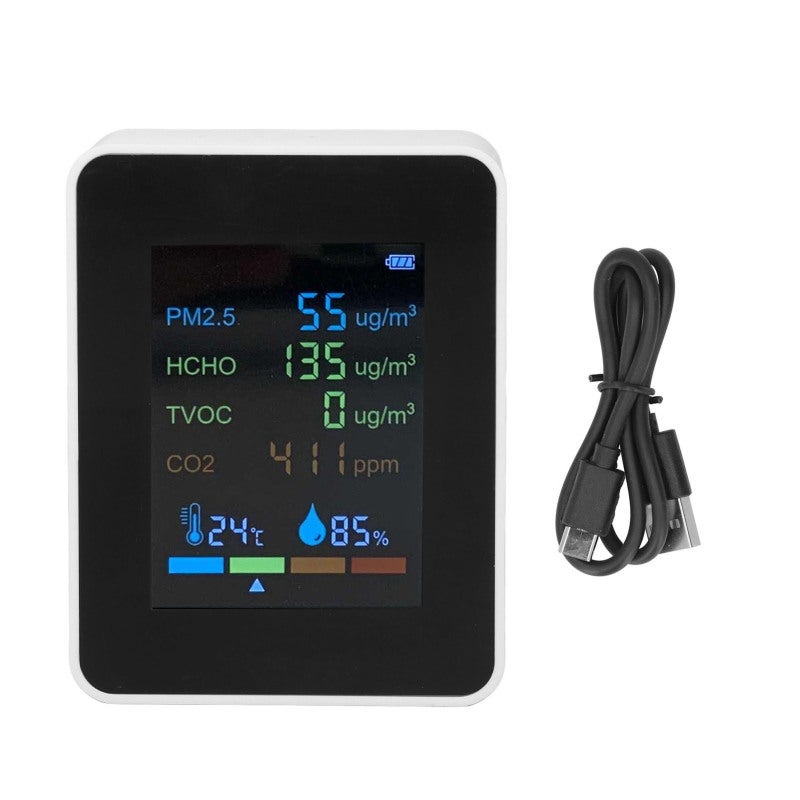 6 In 1 Multifunctional Detector 9x7x3.4cm CO2 Meter with Intelligent Color Screen Display - Air Quality Monitor for Home Office Gym - Image 1