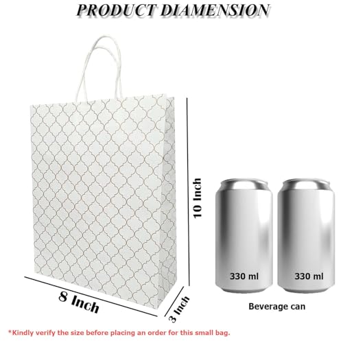 Aakriti Craft Paper Bags, Carry Bag For Wedding Party Craft Retail Packaging, Recycled Twist Handles Colorful White Small Gift Bags Shopping Bags Small Size: 10 x 8 x 3 Inch (20 PCS) - Image 2