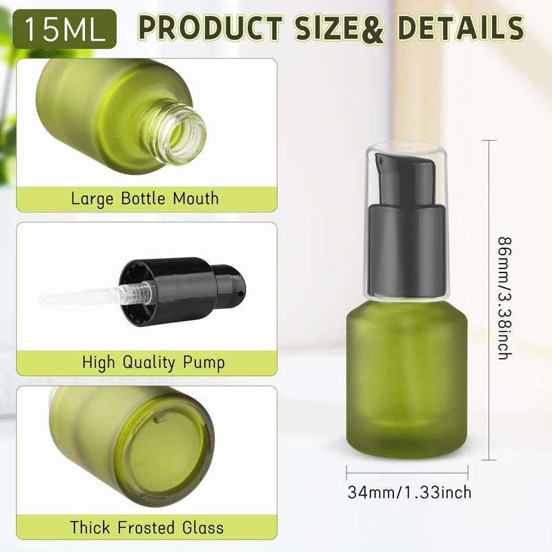 Wresty 6 Pcs Empty Glass Pump Bottles Refillable Cream Lotion Bottles Travel Sample Bottle Cosmetic Dispenser Bottle Containers For Lotion Cream Emulsion Essence (Green  15Ml/0.5Oz) - Image 2