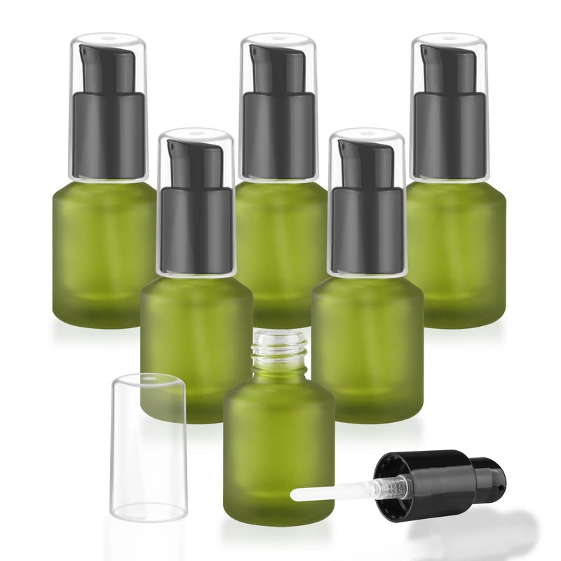 Wresty 6 Pcs Empty Glass Pump Bottles Refillable Cream Lotion Bottles Travel Sample Bottle Cosmetic Dispenser Bottle Containers For Lotion Cream Emulsion Essence (Green  15Ml/0.5Oz) - Image 1