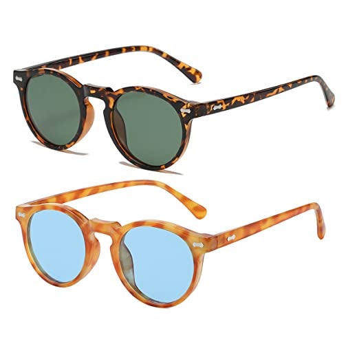 Gleyemor Vintage Polarized Sunglasses for Men UV400 Protection Retro Round Sunglasses (Tortoise/Green + Yellow Tortoise/Clear Blue) - Image 1