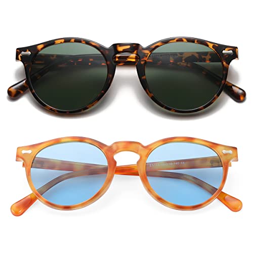 Gleyemor Vintage Polarized Sunglasses for Men UV400 Protection Retro Round Sunglasses (Tortoise/Green + Yellow Tortoise/Clear Blue) - Image 3