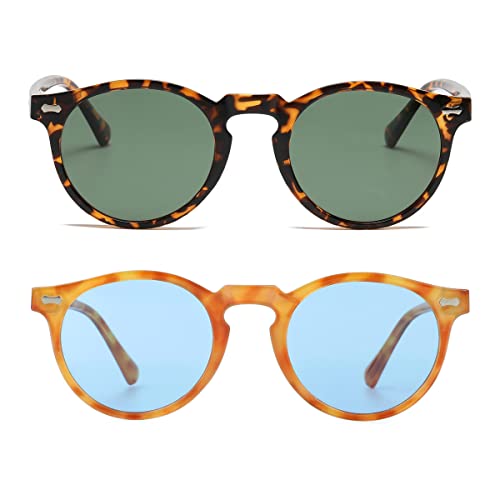 Gleyemor Vintage Polarized Sunglasses for Men UV400 Protection Retro Round Sunglasses (Tortoise/Green + Yellow Tortoise/Clear Blue) - Image 2