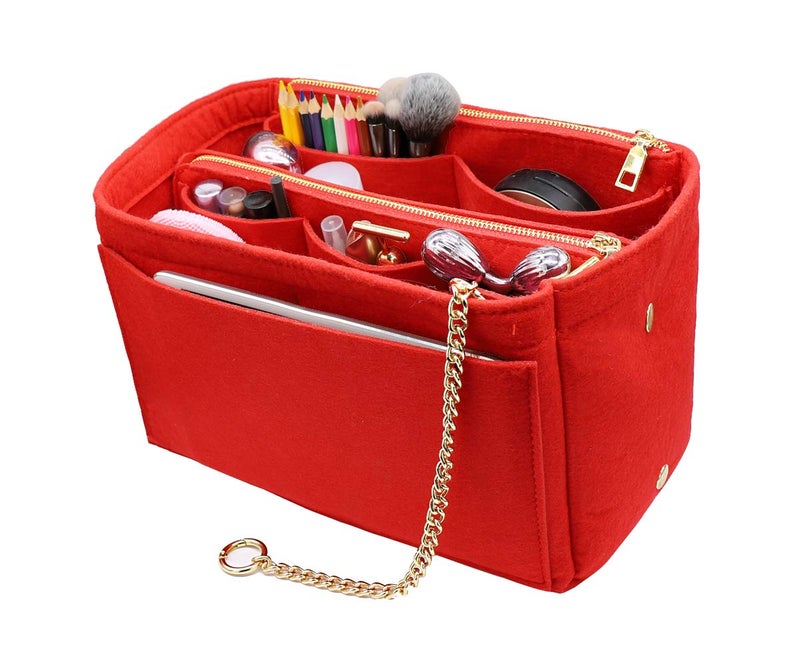 LEXSION 3 in 1 Felt Purse Organizer Insert Bag in Bag with a Bottle Holder Shaper 8026 Red M - Image 2