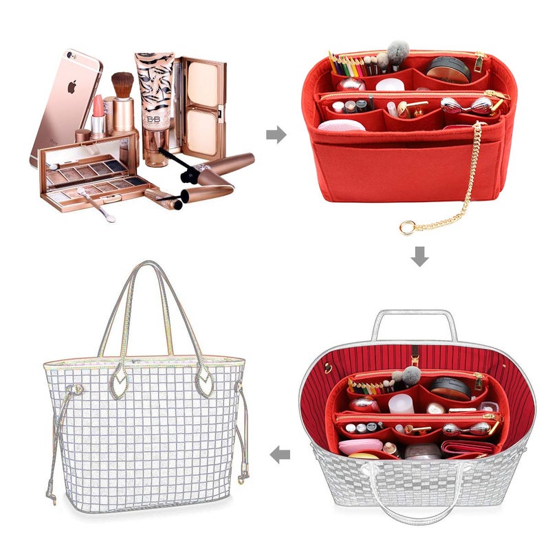 LEXSION 3 in 1 Felt Purse Organizer Insert Bag in Bag with a Bottle Holder Shaper 8026 Red M - Image 4