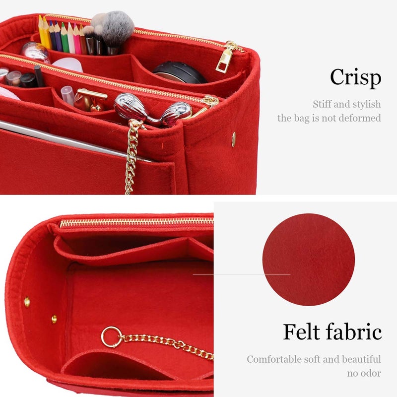 LEXSION 3 in 1 Felt Purse Organizer Insert Bag in Bag with a Bottle Holder Shaper 8026 Red M - Image 5