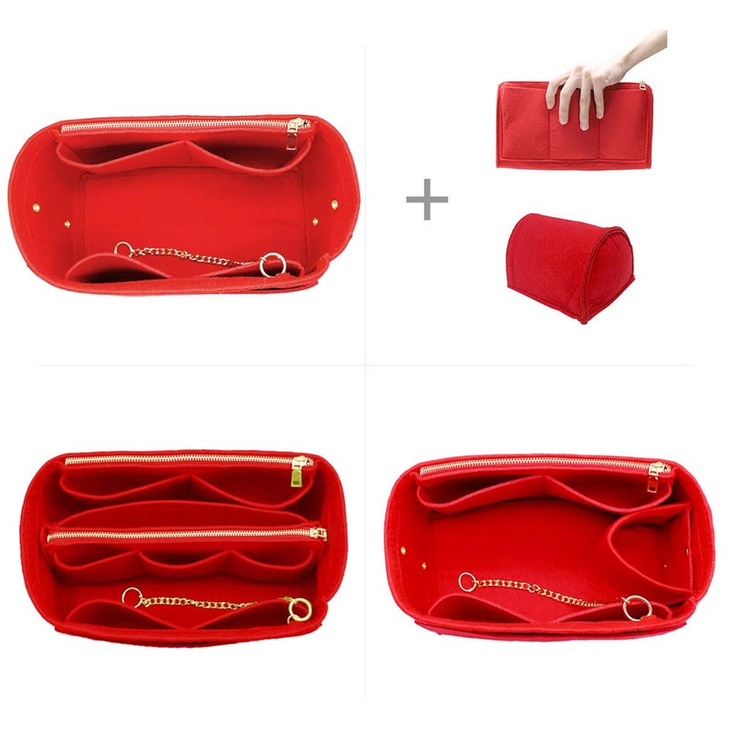 LEXSION 3 in 1 Felt Purse Organizer Insert Bag in Bag with a Bottle Holder Shaper 8026 Red M - Image 3