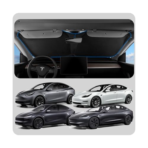 Spigen Front Windshield Sunshade for All Tesla Model Y & 3 2025/24/23 [Compatible with Model Y Juniper 2025/26 & Model 3 Highland 2024/25] (Triple-Coated with Reinforced Velcro Strap) - Image 1