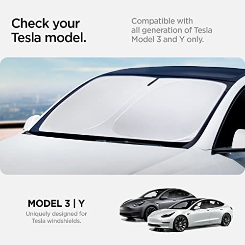 Spigen Front Windshield Sunshade for All Tesla Model Y & 3 2025/24/23 [Compatible with Model Y Juniper 2025/26 & Model 3 Highland 2024/25] (Triple-Coated with Reinforced Velcro Strap) - Image 2