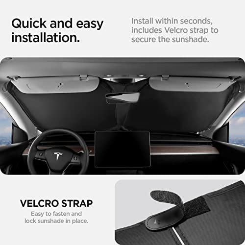Spigen Front Windshield Sunshade for All Tesla Model Y & 3 2025/24/23 [Compatible with Model Y Juniper 2025/26 & Model 3 Highland 2024/25] (Triple-Coated with Reinforced Velcro Strap) - Image 3
