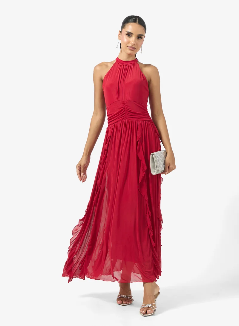 Ginger Halter Neck Frill Detail A Line Dress