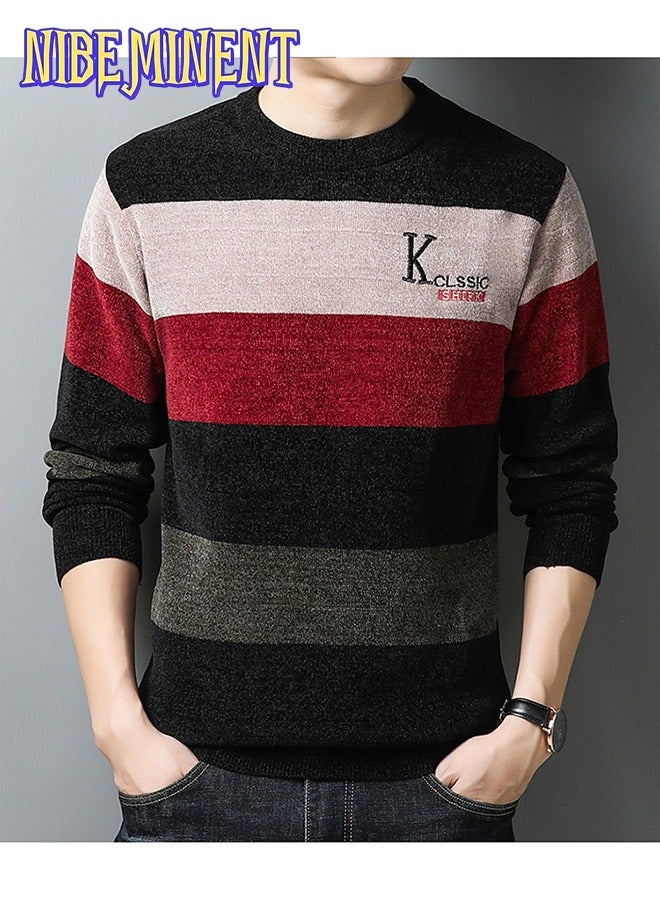 NIBEMINENT All Match Knitted Color Block Sweater, Men's Casual Warm High Stretch Crew Neck Pullover Sweater For Men Fall Winter  - Image 2