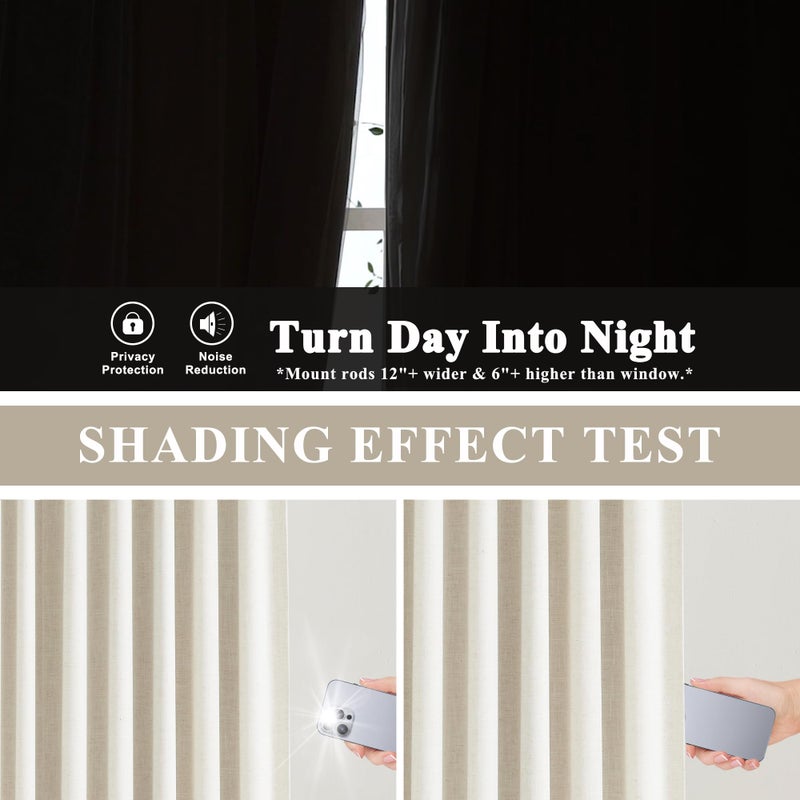 Vision Home Natural Pinch Pleated Full Blackout Curtains Linen Blended Room Darkening Window Curtains 108 inch for Living Room Bedroom Thermal Insulated Pinch Pleat Drapes with Hooks 40" Wx108 Lx2 - Image 3