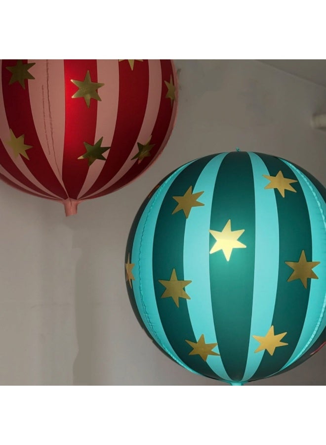 بالونات دائرية مخططة رباعية الأبعاد مقاس 22 بوصة مع طباعة نجمة - 2 بالون من الألومنيوم متعدد الألوان لأعياد الميلاد وحفلات الزفاف وحفلات استقبال المولود وديكورات الحفلات
