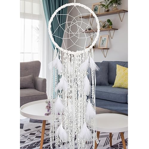 Alynsehom Alynsehom Extra Large Dream Catcher Kids Wall Hanging Decoration Handmade White Feather Boho Big Dreamcatchers with Bells Wedding Dream Catchers Bedroom Craft Ornament Gift Dia 12 Length 41 