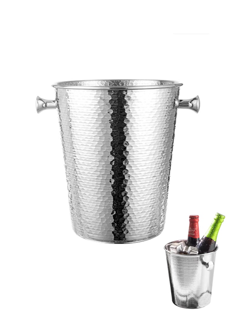 Morlife Elegance Hammered Stainless steel ice bucket champagne bucket household party ice bucket, 2.5L, Silver - Image 1