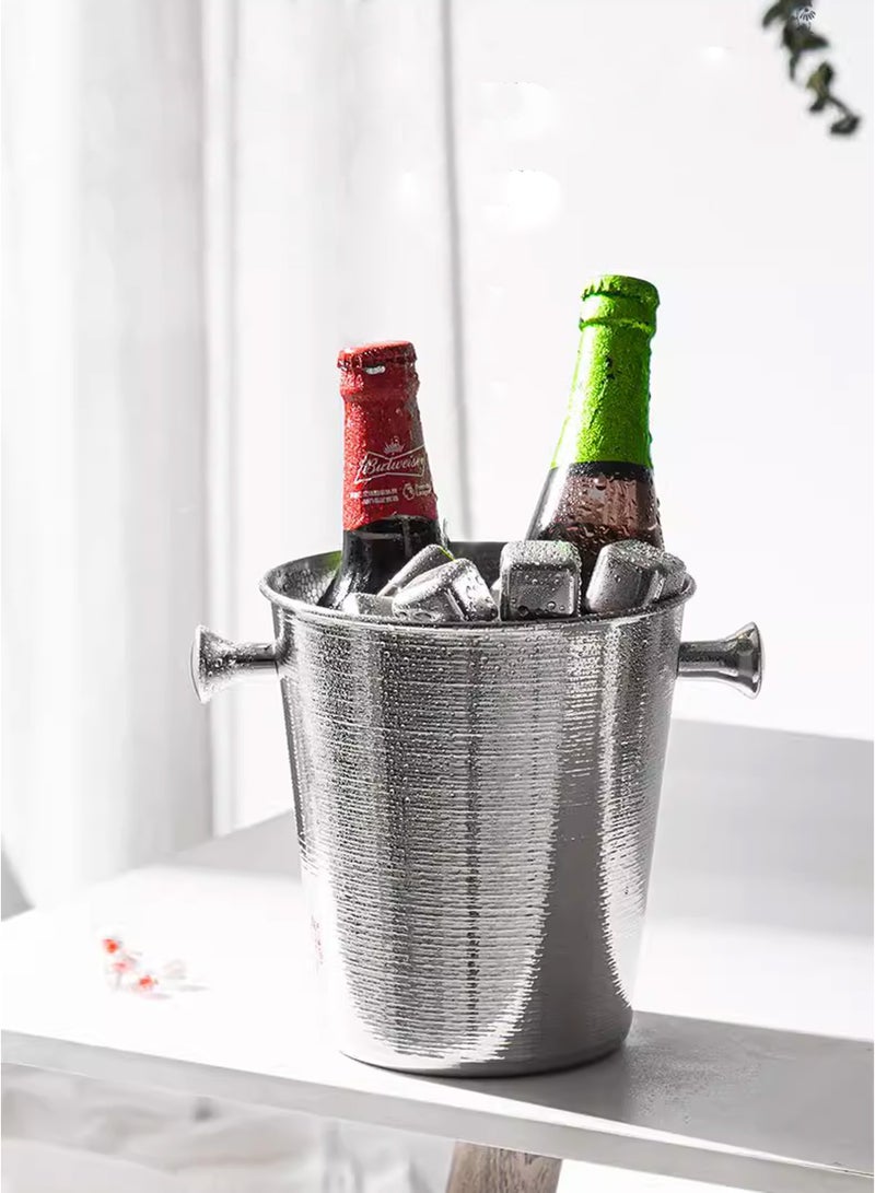 Morlife Elegance Hammered Stainless steel ice bucket champagne bucket household party ice bucket, 2.5L, Silver - Image 2