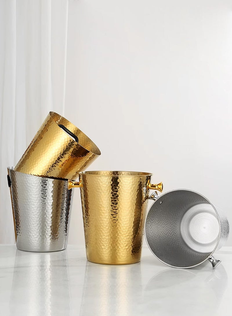 Morlife Elegance Hammered Stainless steel ice bucket champagne bucket household party ice bucket, 2.5L, Silver - Image 3