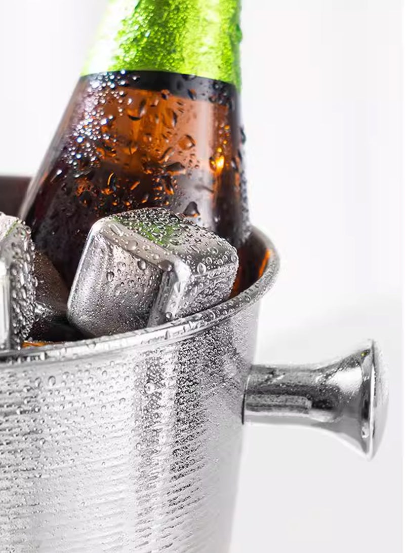 Morlife Elegance Hammered Stainless steel ice bucket champagne bucket household party ice bucket, 2.5L, Silver - Image 4