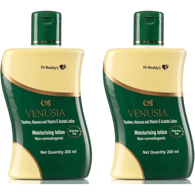 VENUSIA Dr. Reddy Venusia Moisturizing Lotion With Aloe Vera, Vitamin E And Squalene, Everyday Use Lotion, Smooth And Moisturized Skin For Long Hours, Non-Greasy, 200Ml X Pack Of 2 - Image 1
