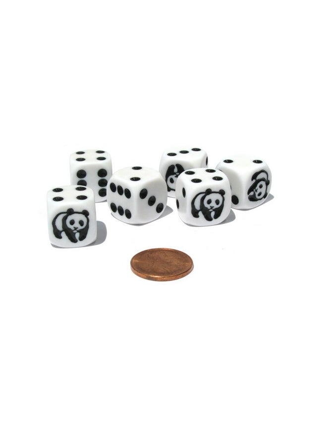 Koplow Games Set of 6 Panda 16mm D6 Round Edged Koplow Animal Dice - White with Black Pips  - Image 1