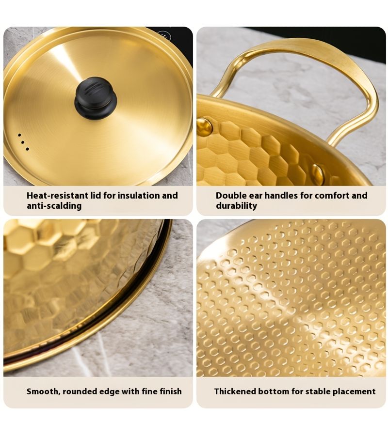 Golden Hammer Pattern Stainless Steel Soup Pot for Induction Gas Stove - Image 3