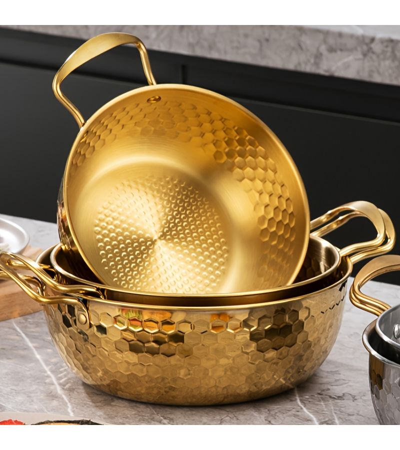 Golden Hammer Pattern Stainless Steel Soup Pot for Induction Gas Stove - Image 2