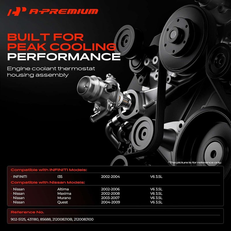 أ-بريميوم مجموعة تجميع غلاف الثرموستات البديل من A-Premium لسيارات نيسان ألتيما 2002-2006 وماكسيما ومورانو، سعة 3.5 لتر، مادة الألومنيوم، مع الثرموستات - Image 2