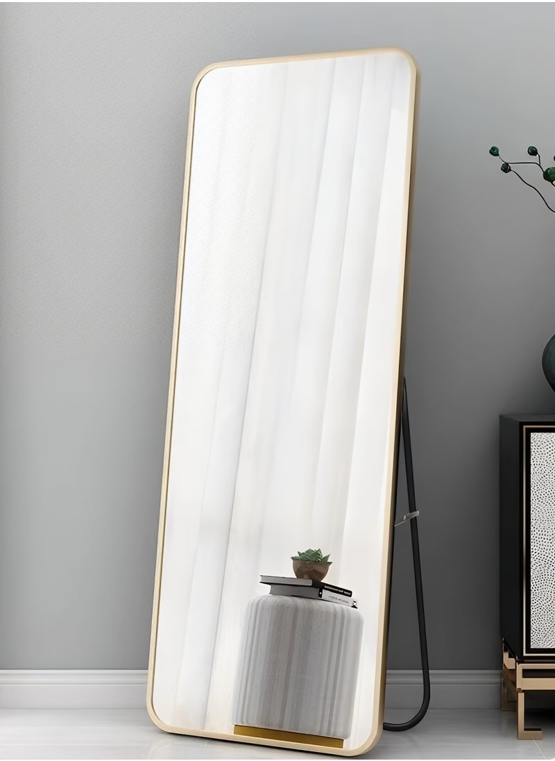 Taimi Full Length Mirror with Aluminum Frame and Metal Stand, Long Wall Mirror for Living Room, Dressing Room, Bathroom, Hallway, Gold - 120x30cm  - Image 2