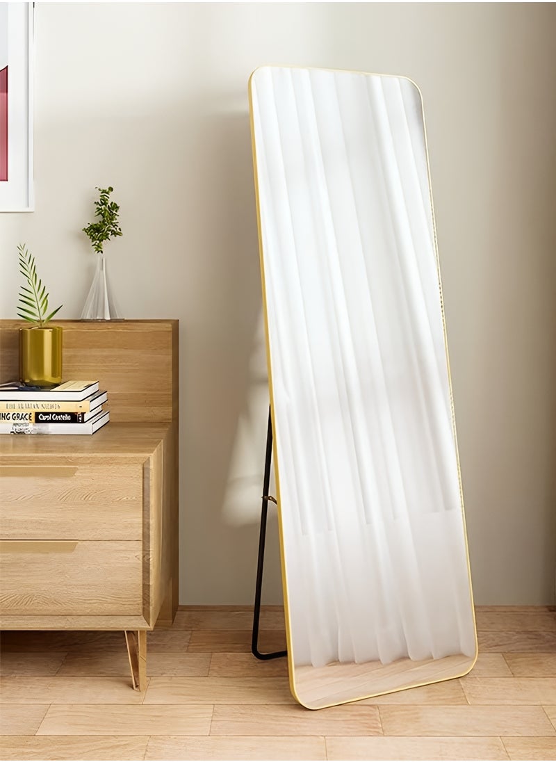 Taimi Full Length Mirror with Aluminum Frame and Metal Stand, Long Wall Mirror for Living Room, Dressing Room, Bathroom, Hallway, Gold - 120x30cm  - Image 3