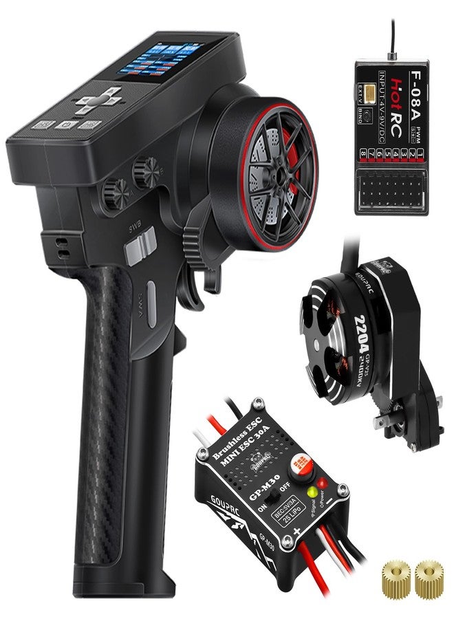 GOUP RC GOUPRC Racing RC Transmitter 8CH 2.4GHz & Receiver with 2204 2400KV Brushless Outrunner Transmission Motor & Uprade 30A Brushless Esc for SCX24 Axial 1/24 RC Car Crawler Car - Image 1