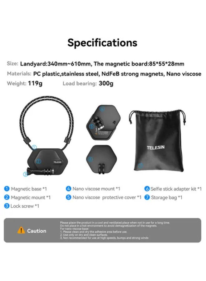 تيليسن حامل مغناطيسي للرقبة مع طقم ملصق Nano لكاميرات الأكشن TE-MMK-001 - Image 2