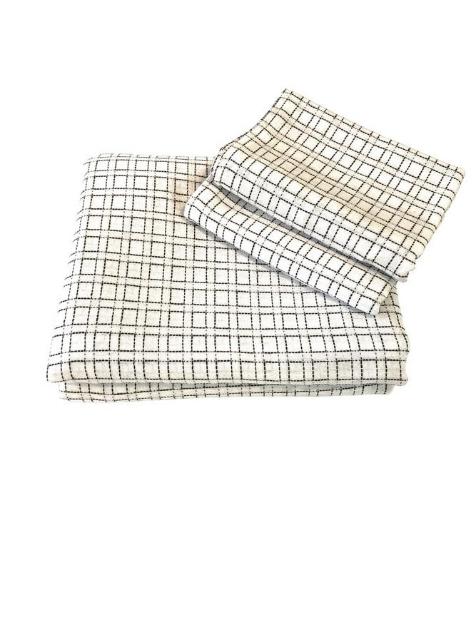 RANGBHAR Handloom Cotton 225 TC Double Bedsheet With 2 Pillow Covers, Woven Striped Bedsheet, 90 X 100 Inch, White - Image 1