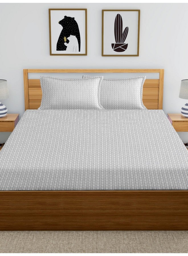 RANGBHAR Handloom Cotton 225 TC Double Bedsheet With 2 Pillow Covers, Woven Striped Bedsheet, 90 X 100 Inch, White - Image 4