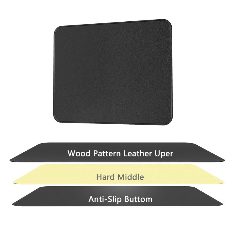 YSAGi Hard Mouse Pad,Ultra Thin Wood-Textured PU Leather Mouse Mat,Waterproof Non-Slip Rubber Base Mousepad for Office/Home/Gaming (Black) - Image 3