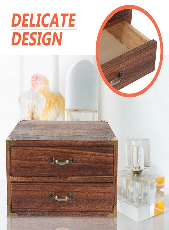 Alipis Wooden Desk Organizer, Wood Desktop Storage Cabinet Desk Drawer Organizer Vintage Treasure Box with Metal Handle for Home Office Counter Decor A - Image 5
