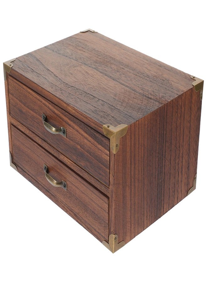 Alipis Wooden Desk Organizer, Wood Desktop Storage Cabinet Desk Drawer Organizer Vintage Treasure Box with Metal Handle for Home Office Counter Decor A - Image 1