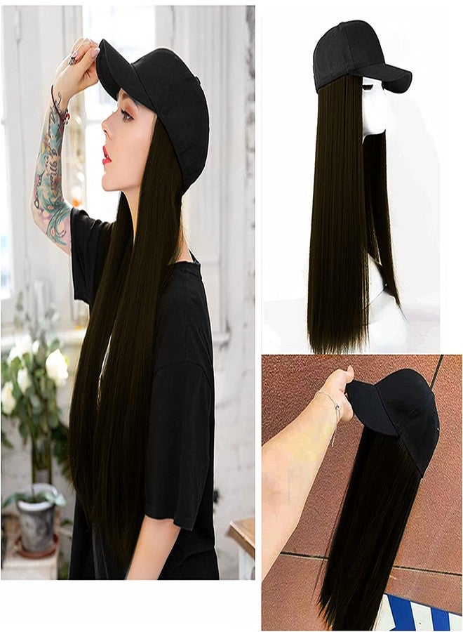 Paradise® Straight Cap Wig for Women & Girls 26 Inch Synthetic Hair with Matte Finish 150g Baseball Cap Wig Includes Carry Pouch Dark Brown - Image 3