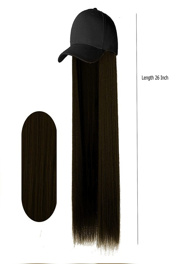 Paradise® Straight Cap Wig for Women & Girls 26 Inch Synthetic Hair with Matte Finish 150g Baseball Cap Wig Includes Carry Pouch Dark Brown - Image 2