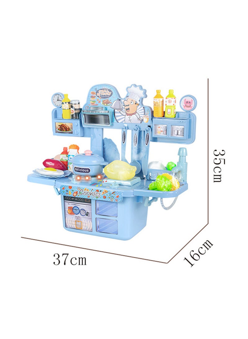 Kids kitchen playset, indoor/outdoor kitchenette, interactive play with lights, sounds and spray, made of durable plastic, includes 30 toy accessories, suitable for toddlers aged 3+