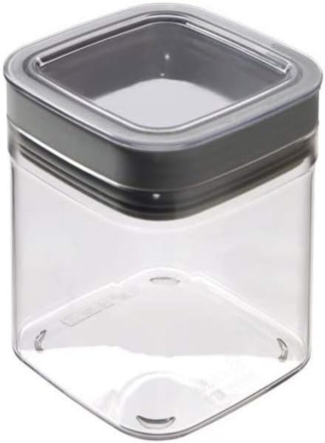 Curver Minimalist Square Jar - 12 x 12 x 10 cm, 0.8L, Transparent/Grey, Dry Food Storage