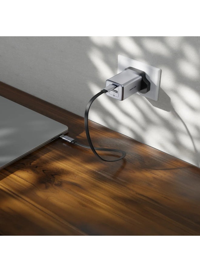 GREEN LION GaN Premium PD 20W UK Plug Wall Charger with USB-C & USB-A Ports / Charges up to 50% in 30 min / PPS 19.8W Power Delivery / PC Flame Retardant Material / Fast Charging / Travel Friendly - Grey - Image 2
